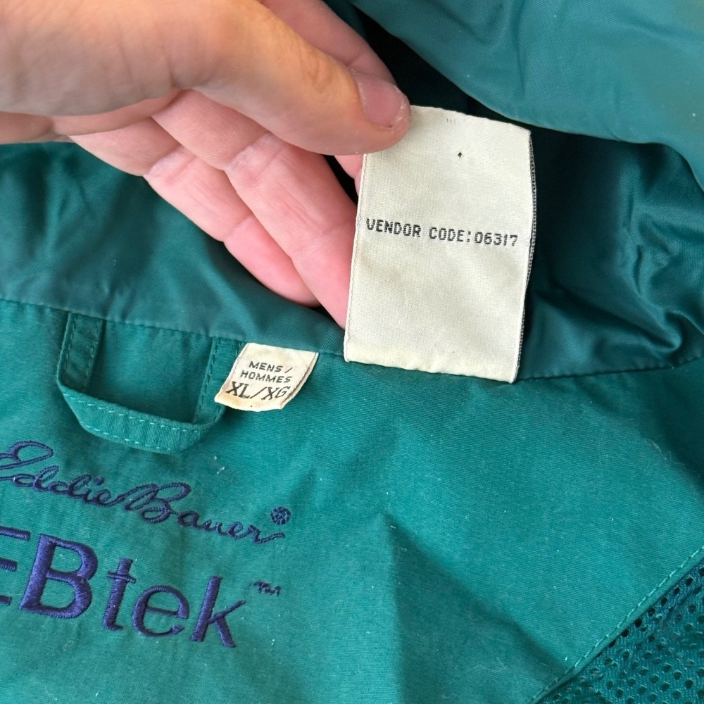 Eddie Bauer EBtek Mens XL Green Hooded Rain Jacket Sympatex Vintage 23701 - Picture 6 of 16